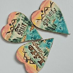 *choose* Artisan Ceramic Heart Necklace Pendant LIFE* FREE SPIRIT* STAY WILD